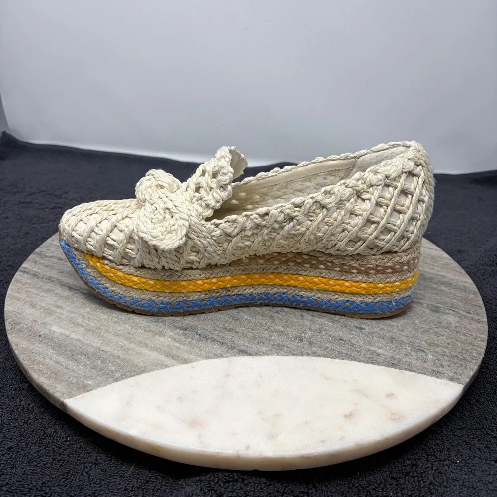 Dolce Vita Woven Raffia Platform Loafer Cream Blue Yellow Striped Espadrille 5.5